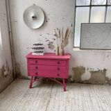 Vintage pink rattan chest of drawers