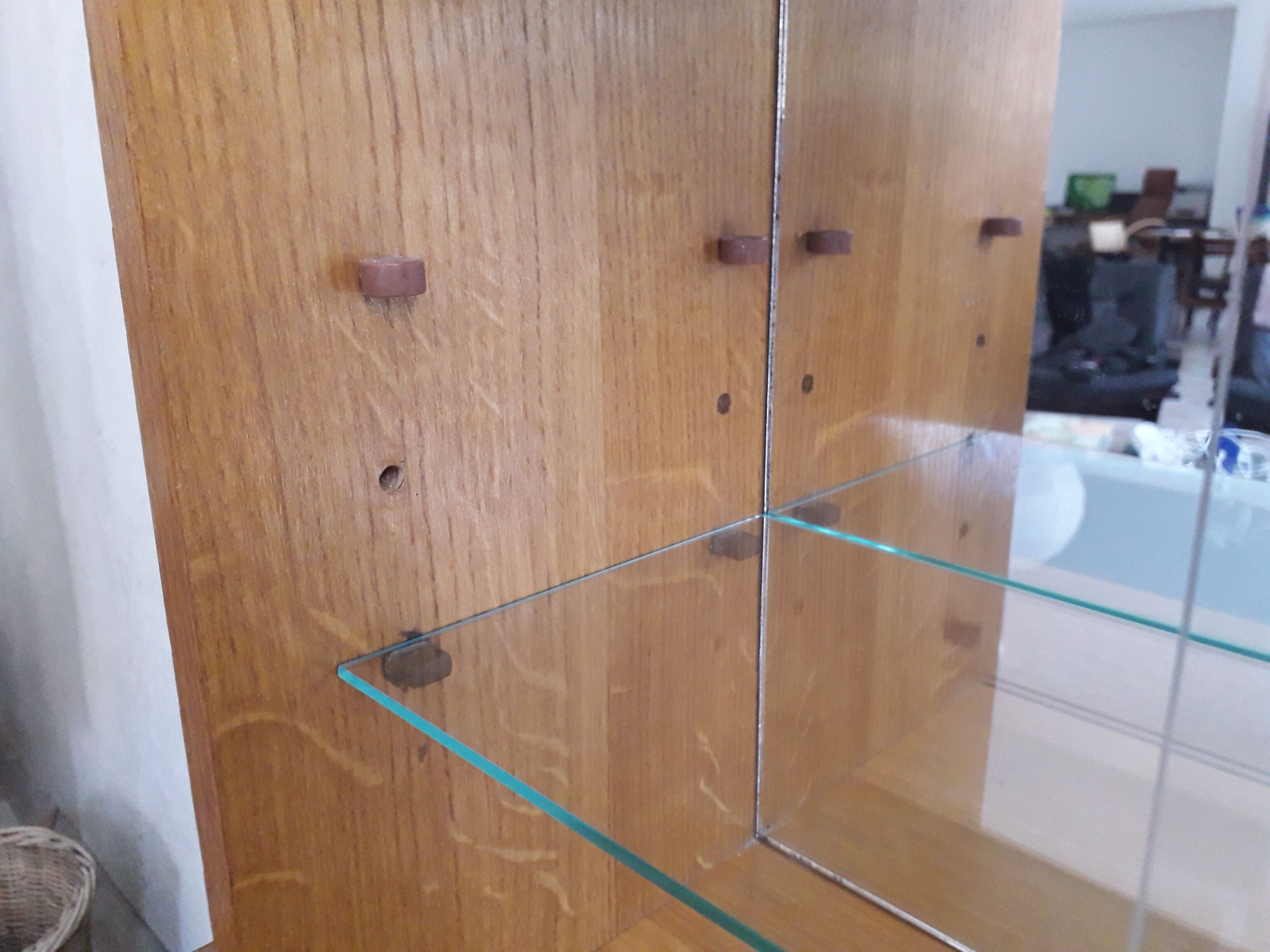 Wall display case in vintage oak veneer