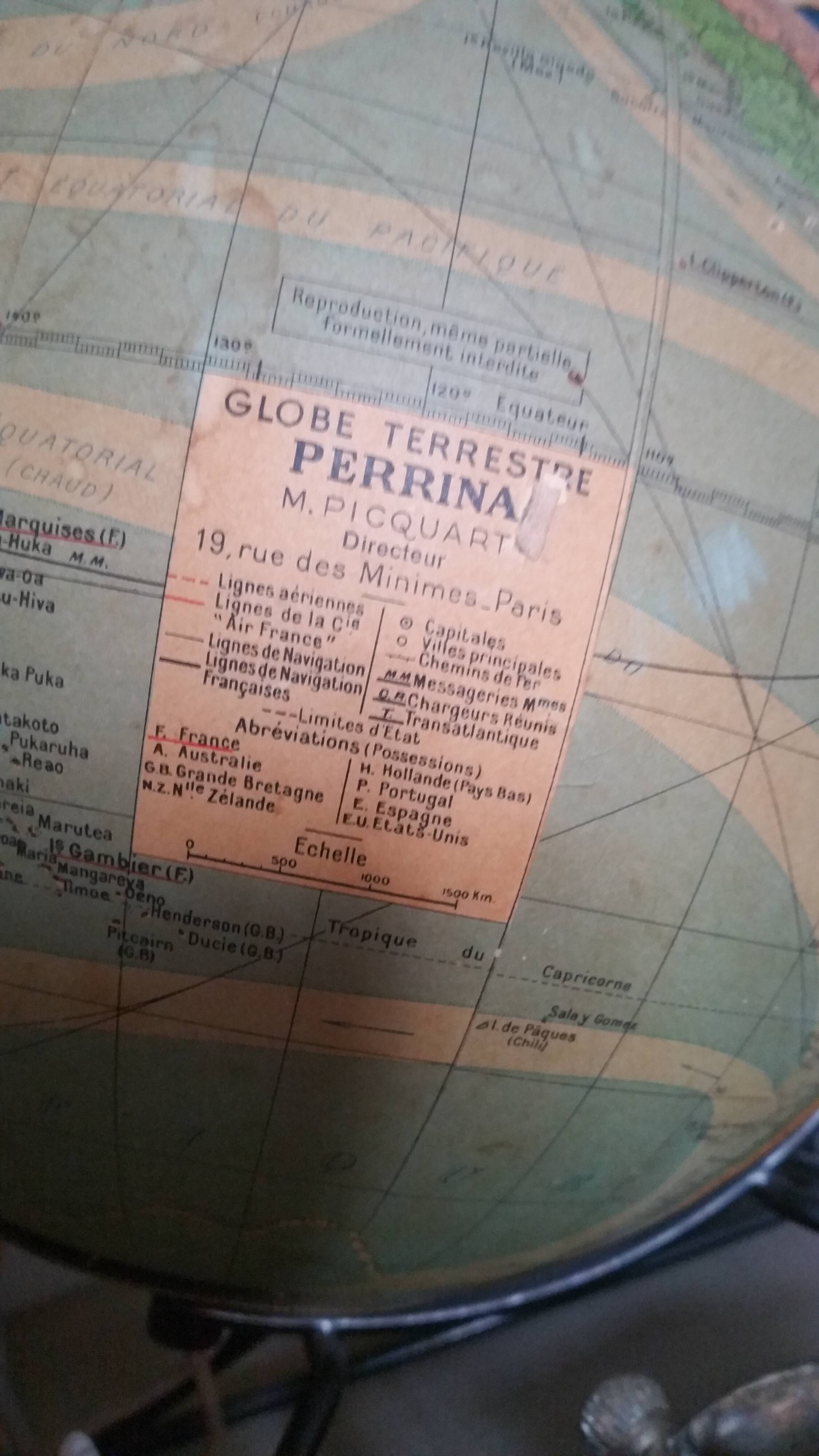 Luminous globe 1930s Perrina