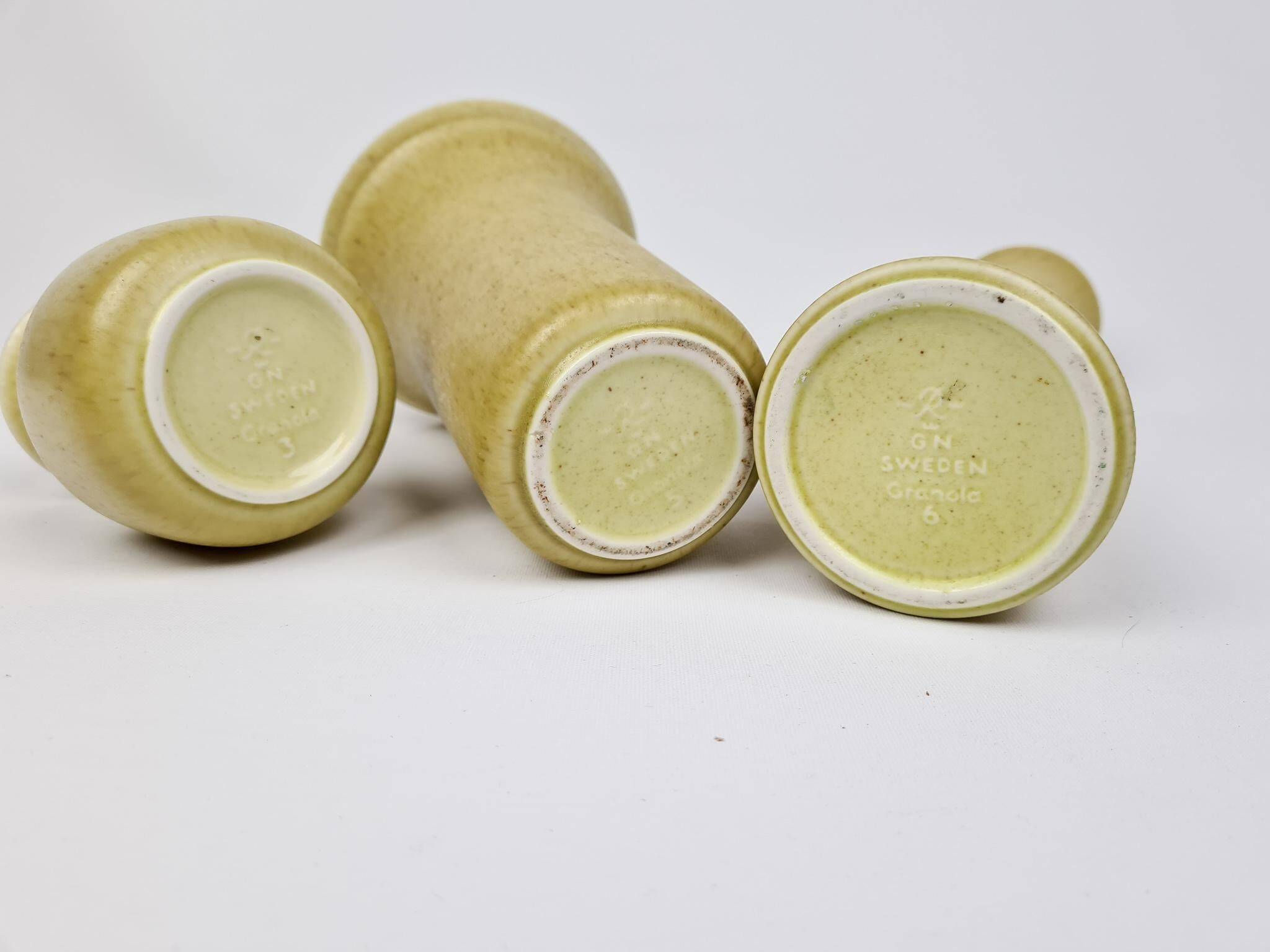 Mid-century modern set of 3 ceramic vases by Rörstrand, Gunnar Nylund, Sweden.