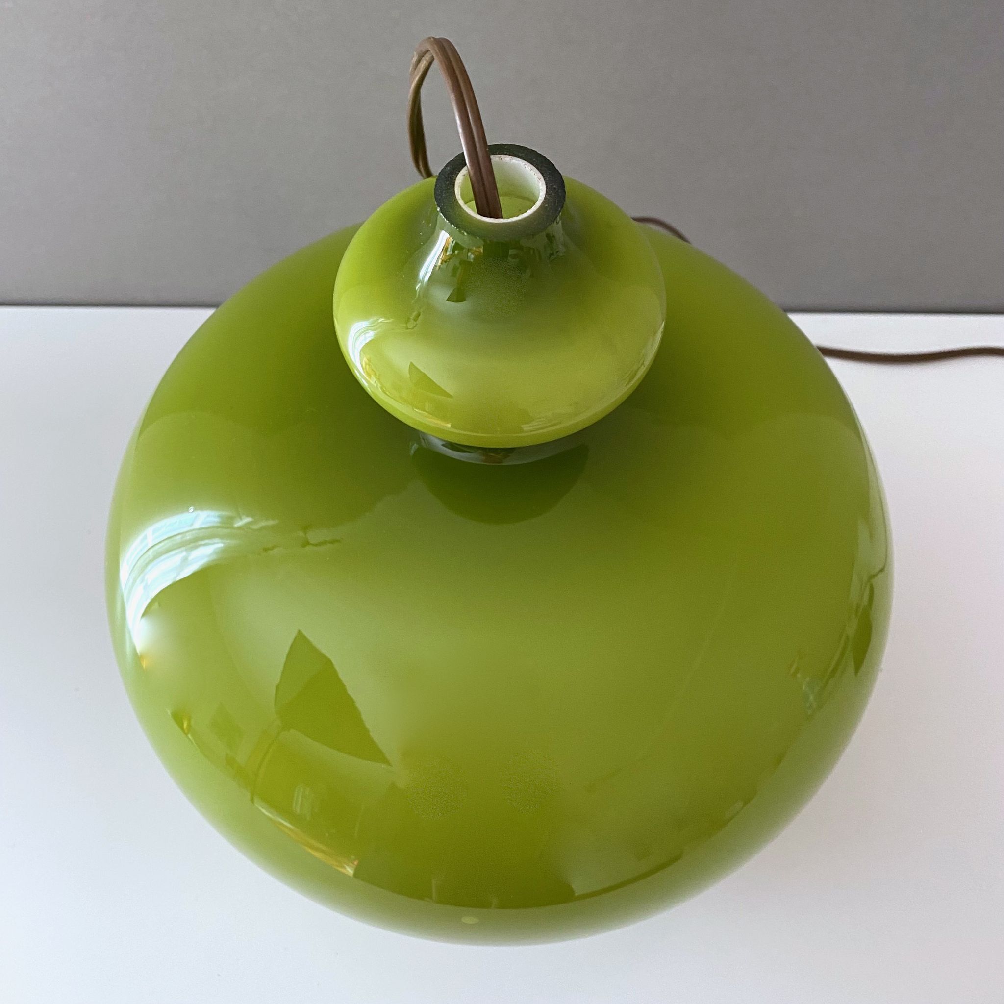 Vintage lamp, green opal glass hanging lamp, mid century interior, scandinavian design, 60's 70's