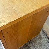 1970s chest of drawers in oak, brass and off-white veneer