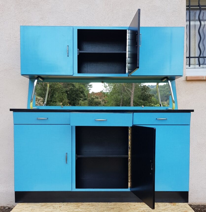 Buffet Formica blue and yellow years 60