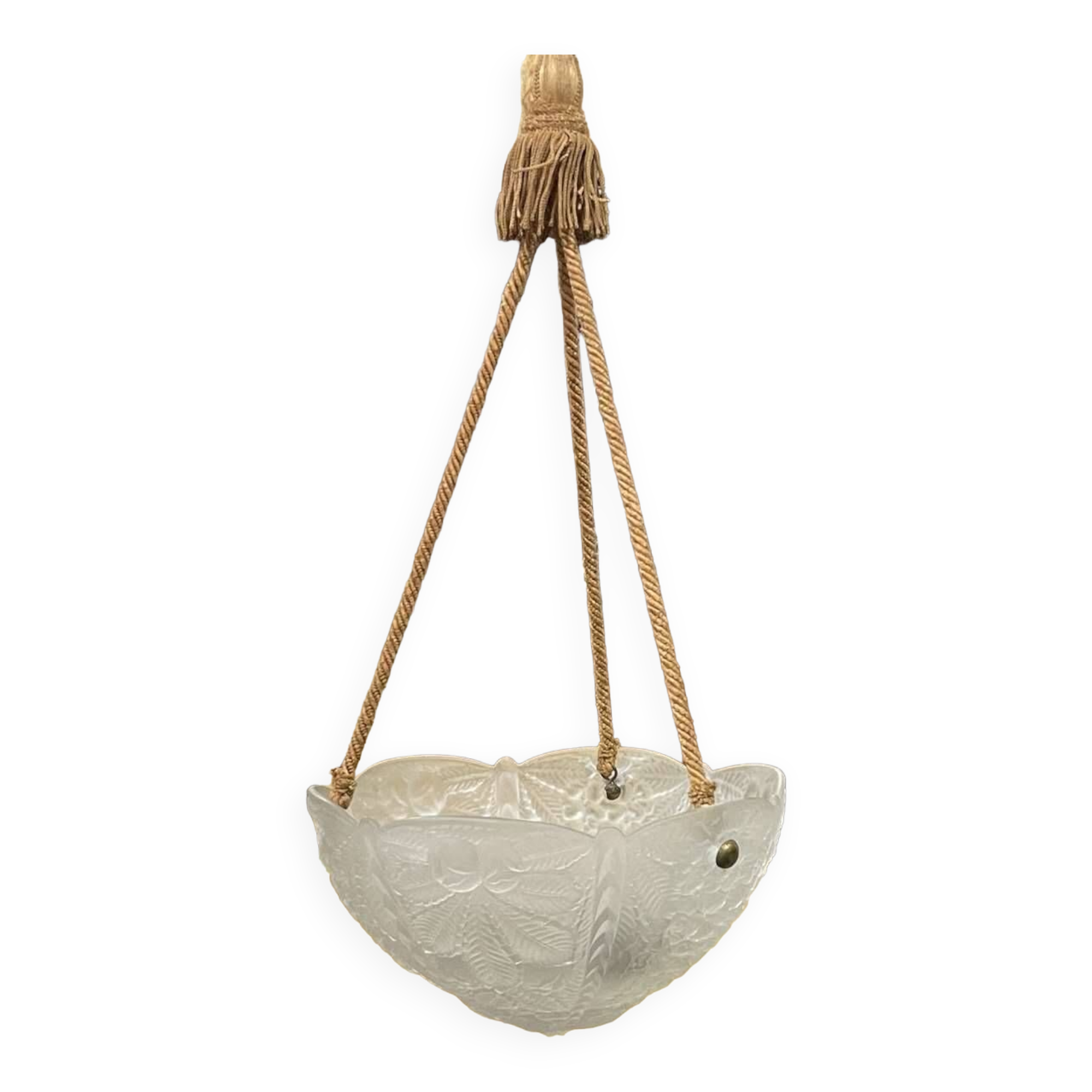 Suspension in white Art Deco period glass in the taste of Lalique