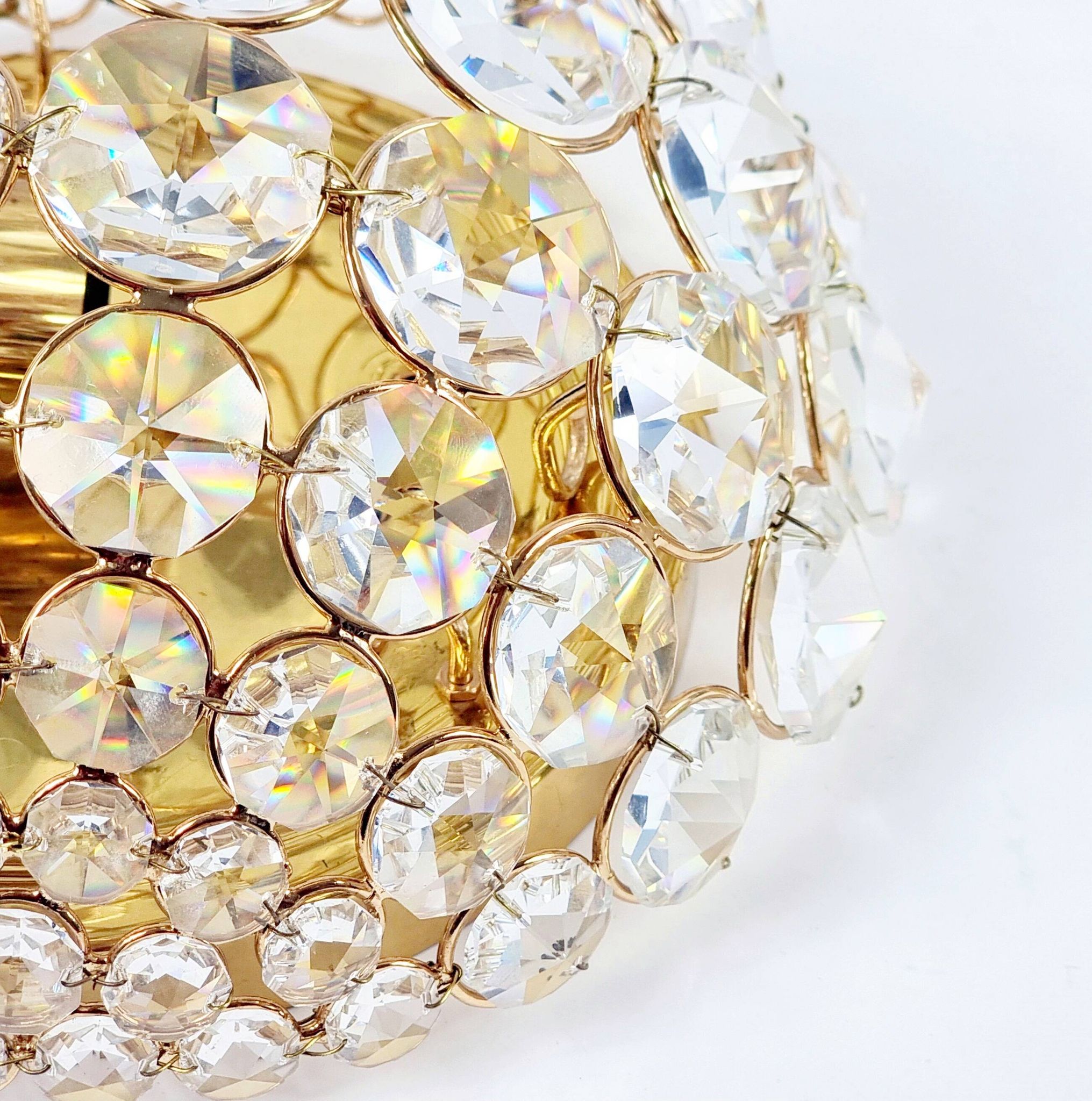 Crystal & gilt brass flush mount from palwa, germany, 1970s