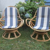 Pair of egg rattan armchairs
