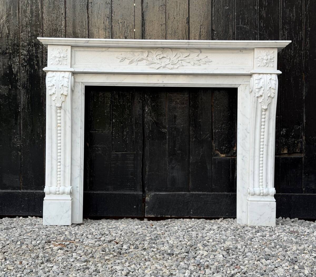 Louis XV style fireplace in Carrara marble, circa 1980.
