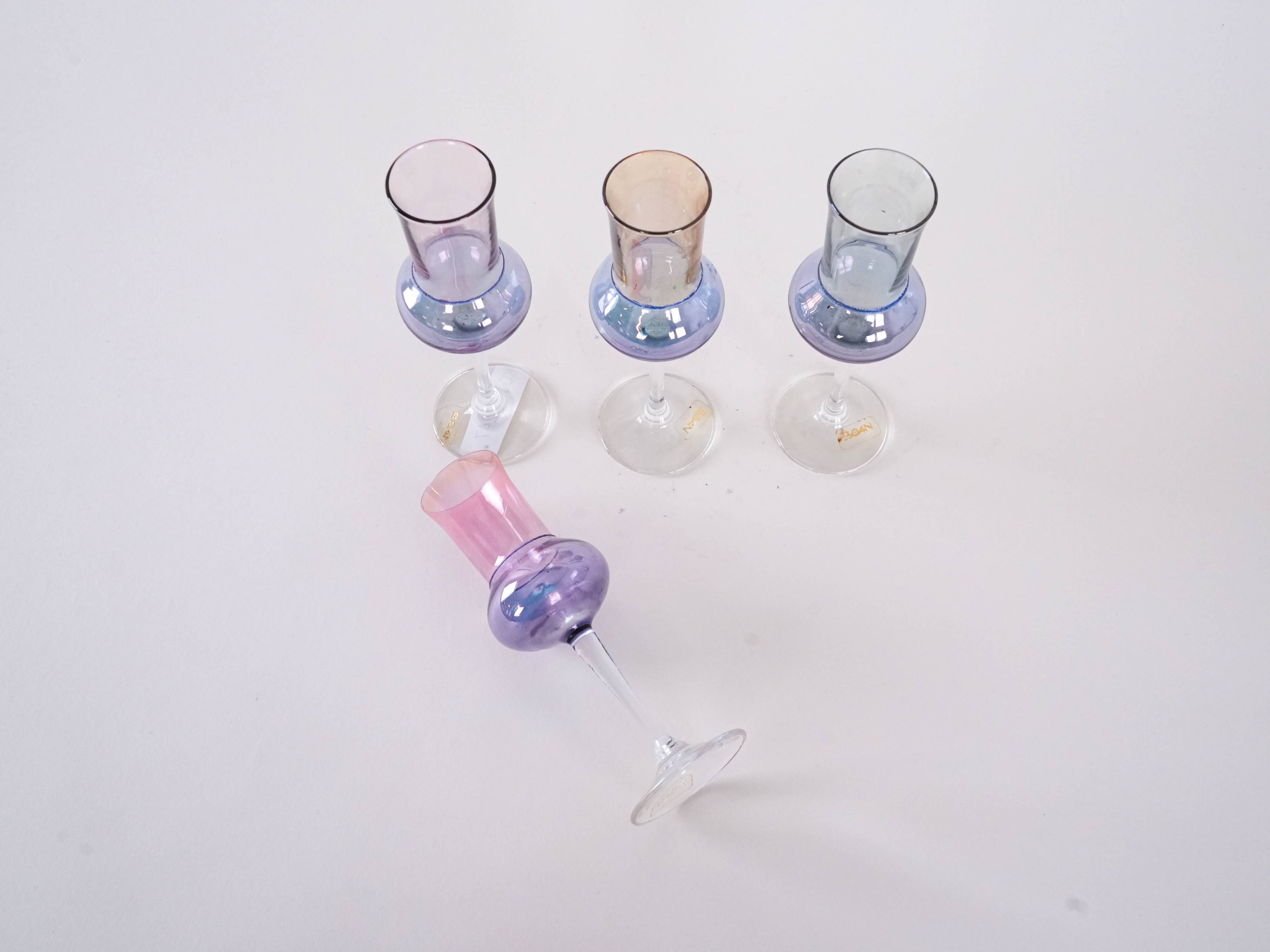 Set of pastel-coloured glasses, Italian design, 1970s, made in Italy