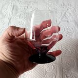 10 large pink art deco glasses with black stem Vintage France