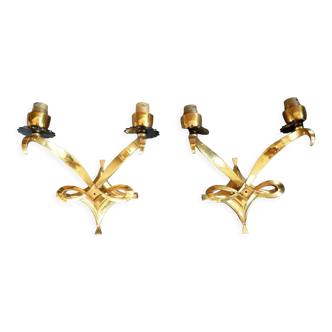 Set of 2 sconces bronze dore art deco 50s 60s