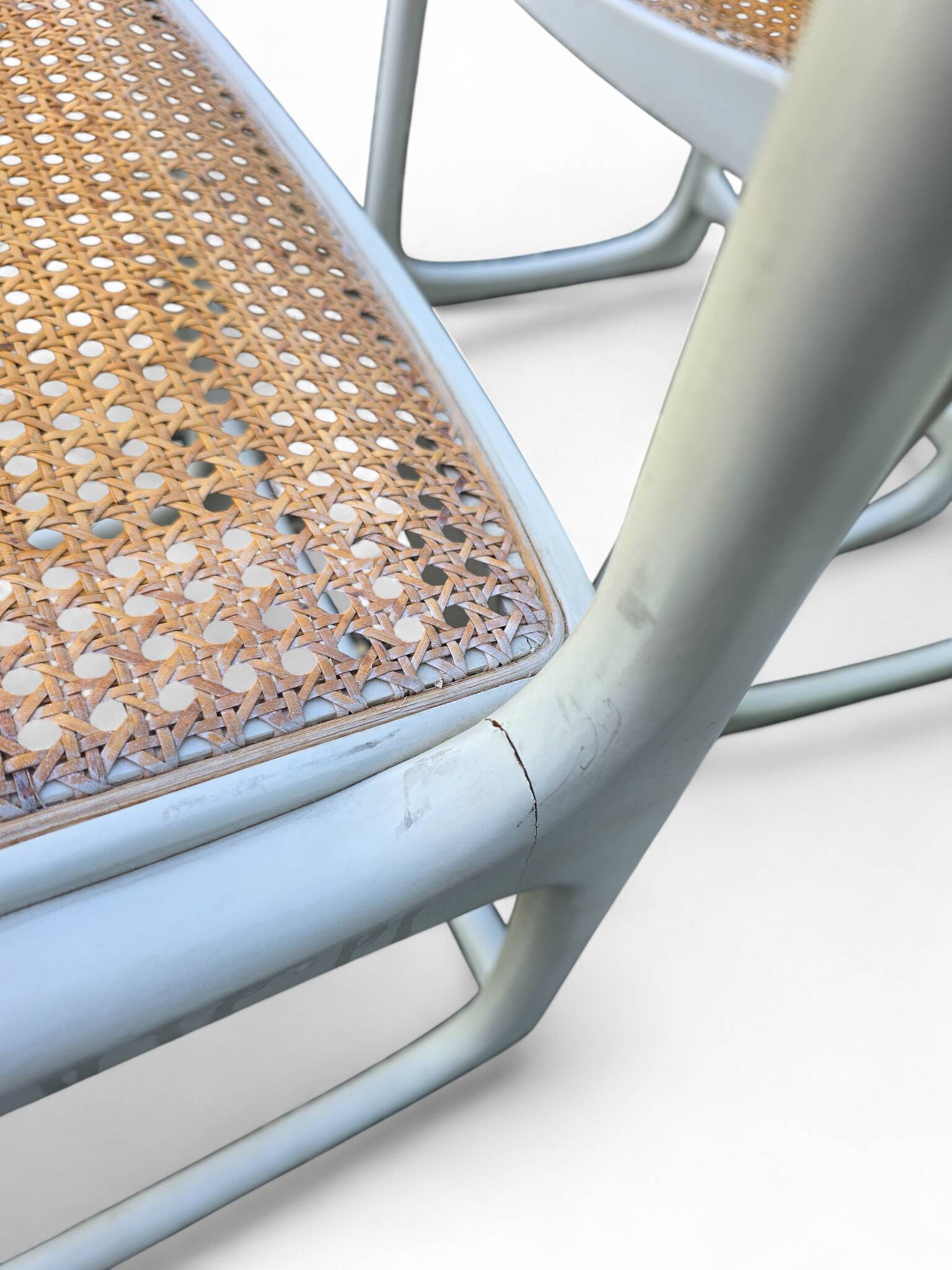 Set of 5 white Baumann "Sleigh" chairs