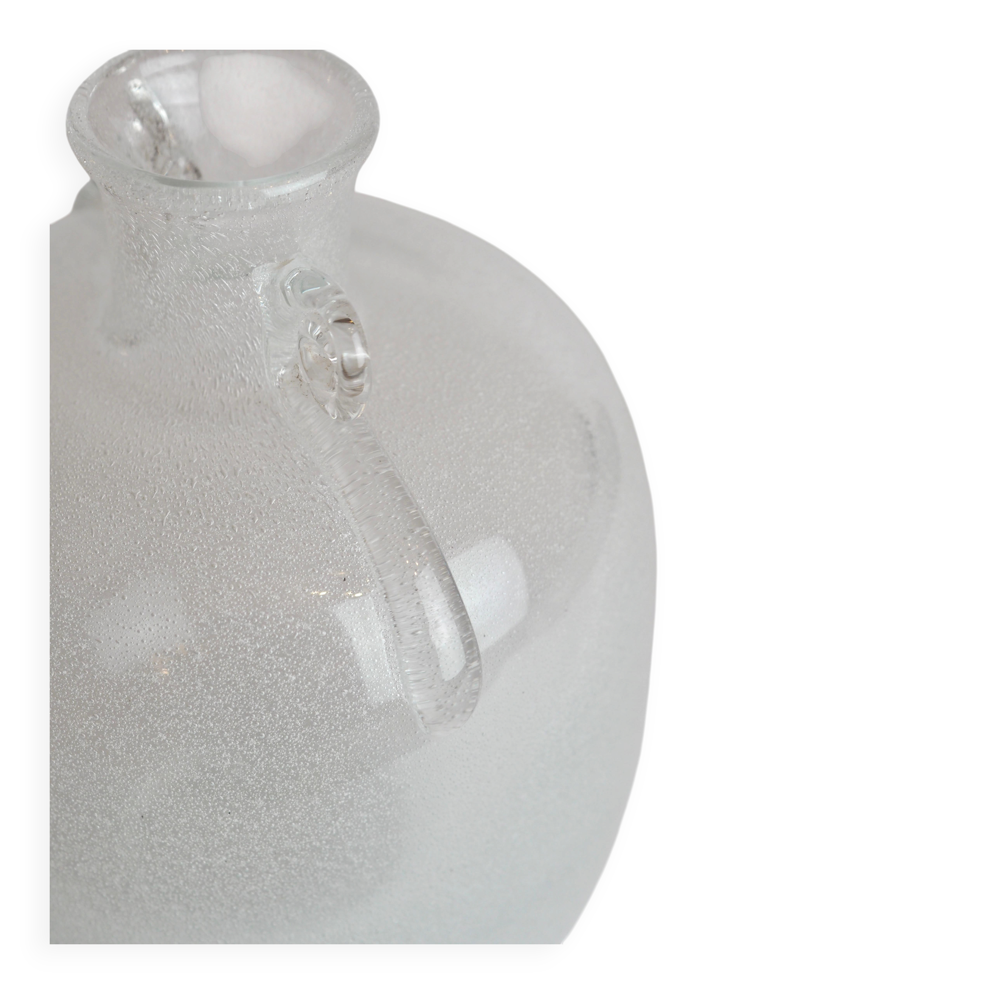 Murano glass vase "Pulegoso" in the shape of an amphora, with scroll handles, signed Seguso Vetri d'Arte.