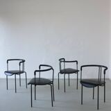 4 postmodern black leather armchairs from Cidue, Italy, 1990s