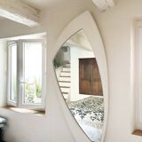 Miroir mural déstructuré Space Age en bois XXL, France, années 70