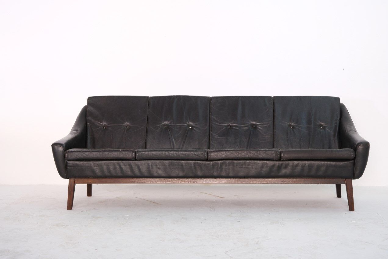 Mid-Century Teak and Leather 4-Seater Sofa by Svane Ekornes, 1960s