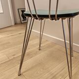 Pair of green Formica chairs with Eiffel legs