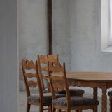 Denmark mid-century, set of 8 oak and lambswool chairs, Henning Kjærnulf, 1960s