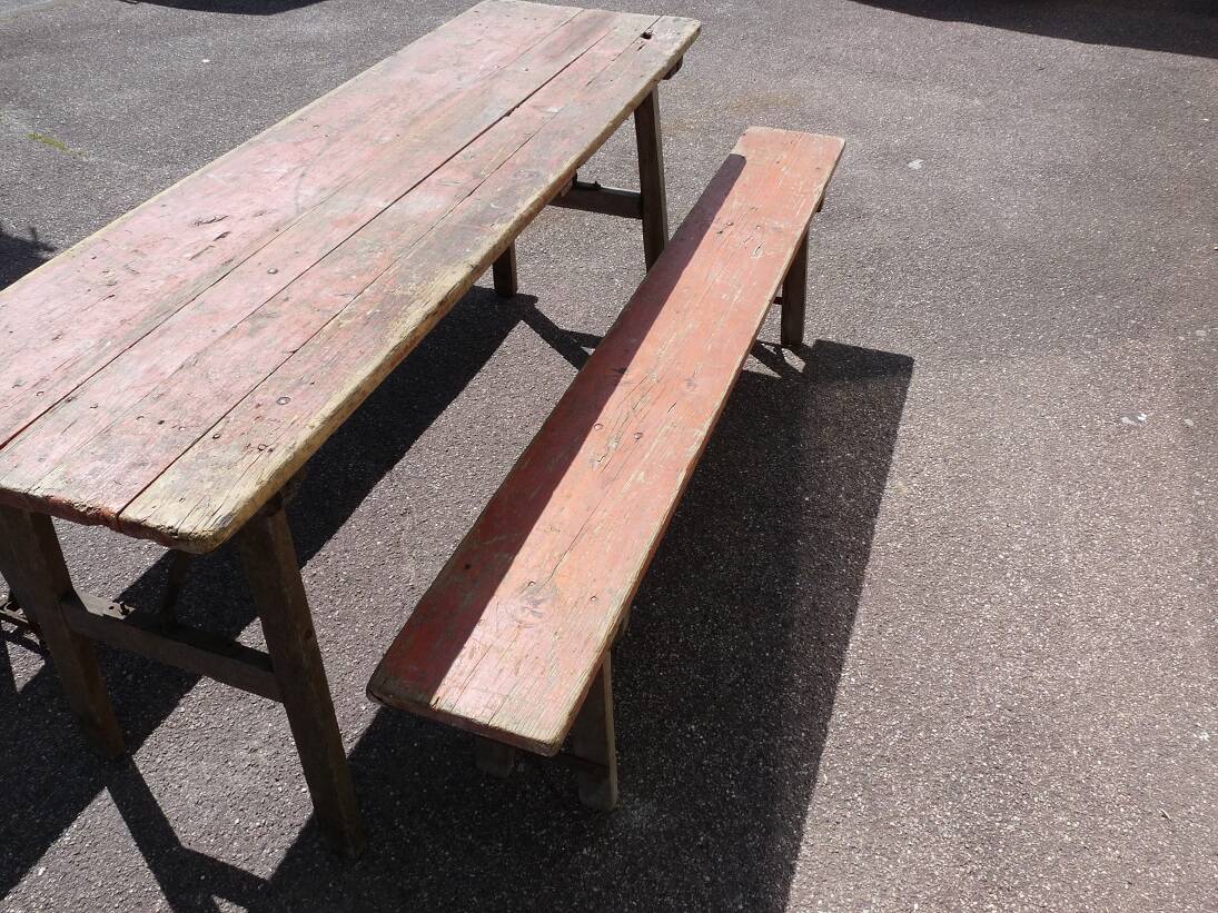 Table + 2 brewery benches - old brewery L.F. Haag Ingwiller prey