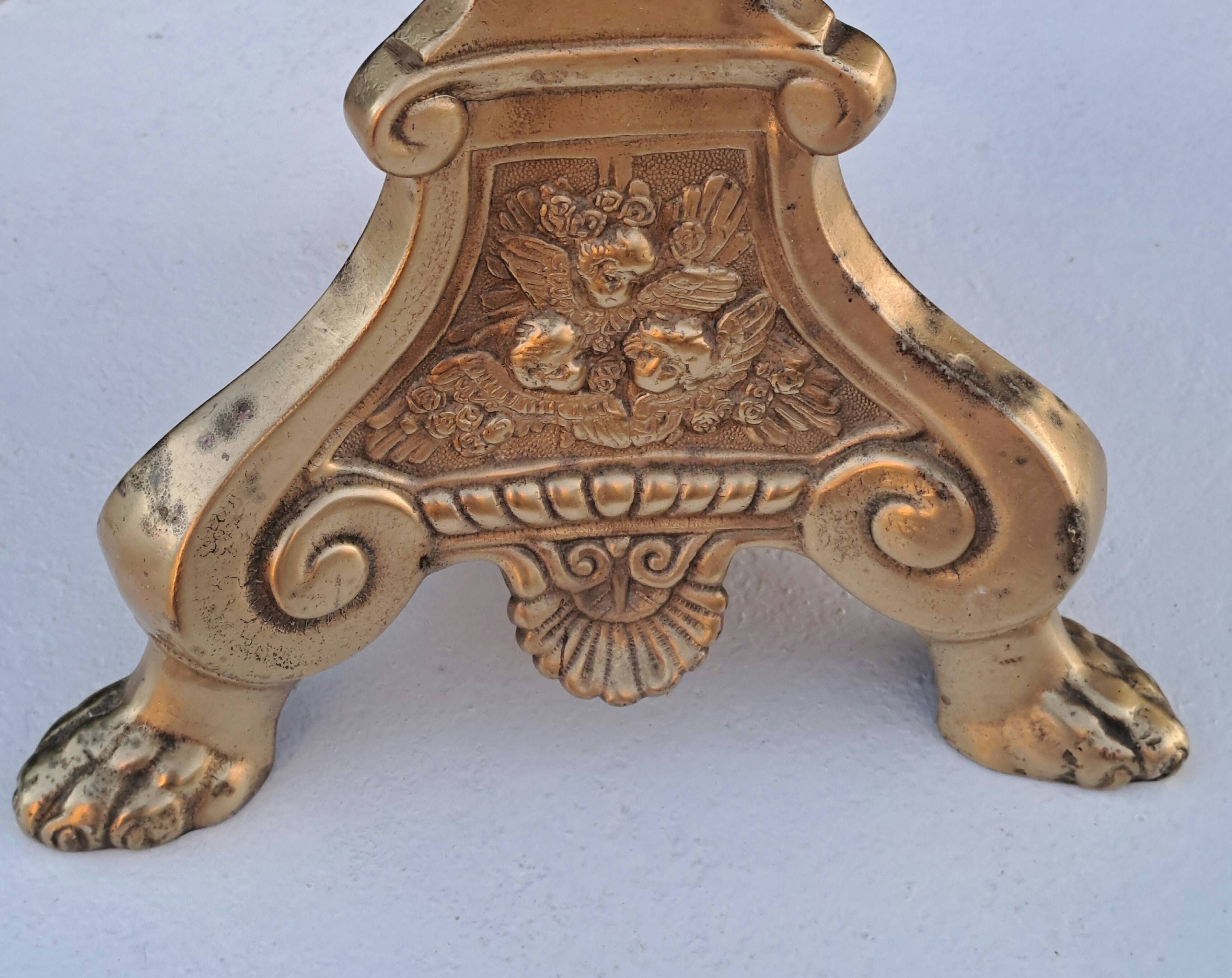 Large gilded bronze candlestick from the 19th century, height 67.5 cm.