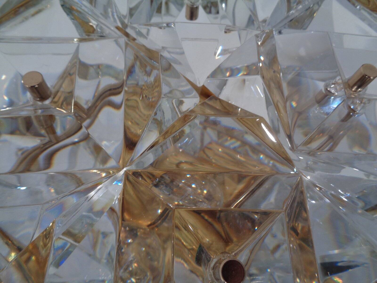 Gold-Plated & Crystal Glass Flush Mount Light from Kinkeldey, 1970s