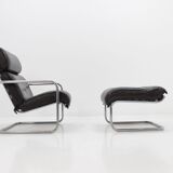 Chair and Ottoman in leather 1950 s