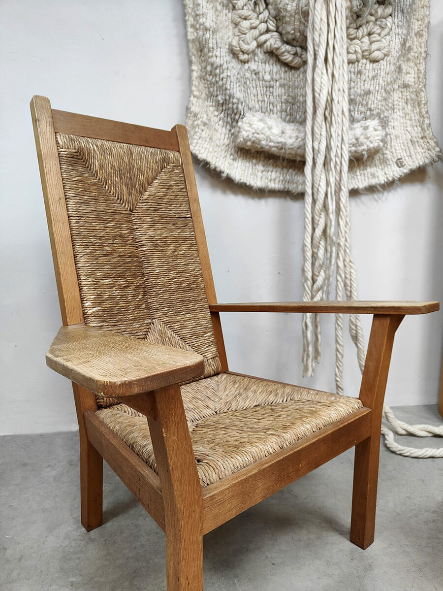 Vintage Worpsweder high back rush wicker armchair Willi Ohler