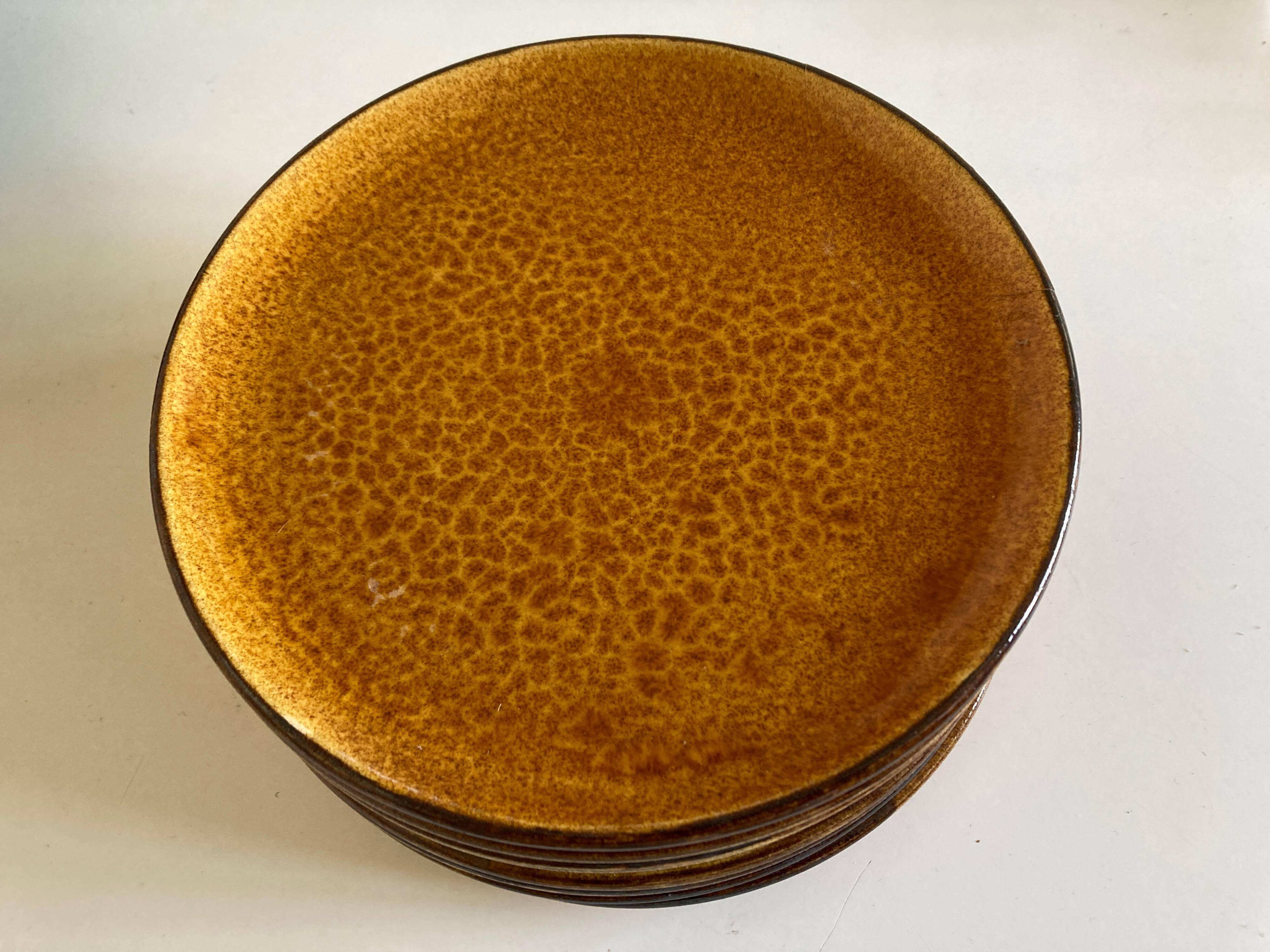 Set of 8 Dieulefit glazed earth plates workshop Mourre Milon 1970