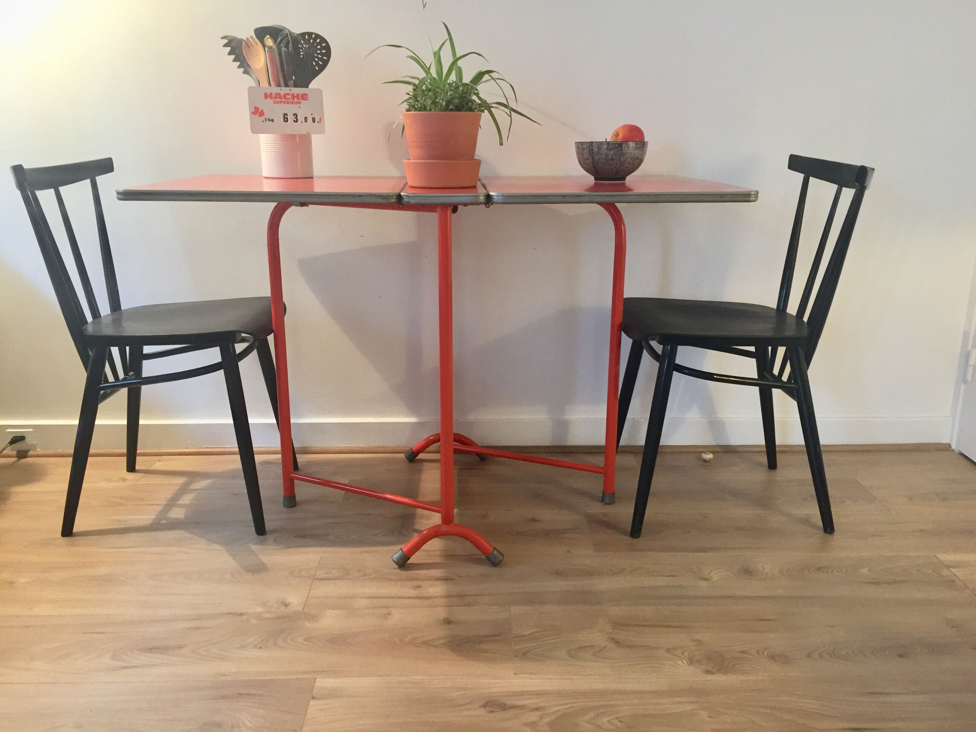 Table pliante pliable formica orange vintage