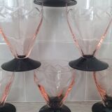 Pink and black etched Art Deco glass
