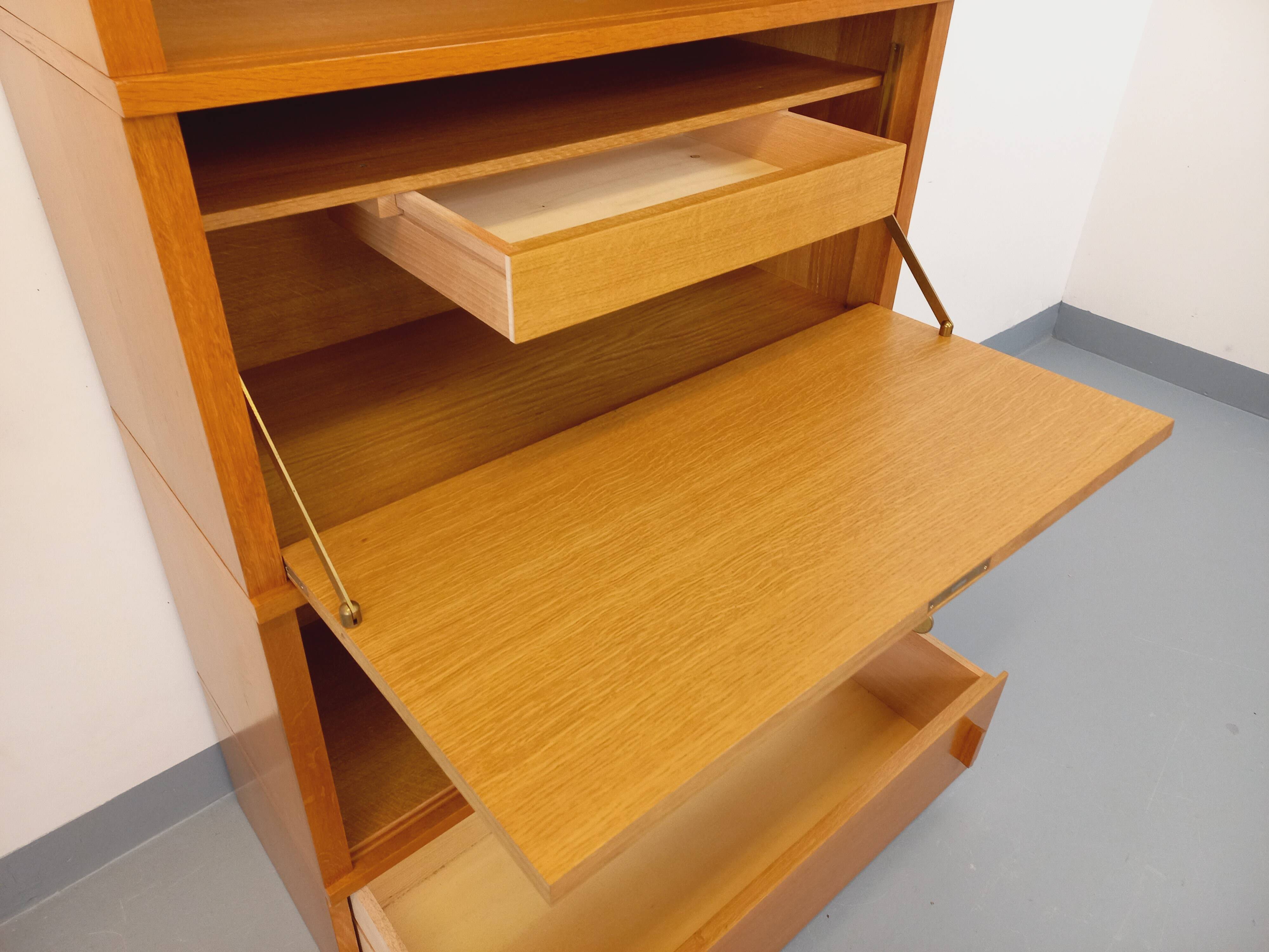 Vintage oak wood secretary bookcase storage furniture