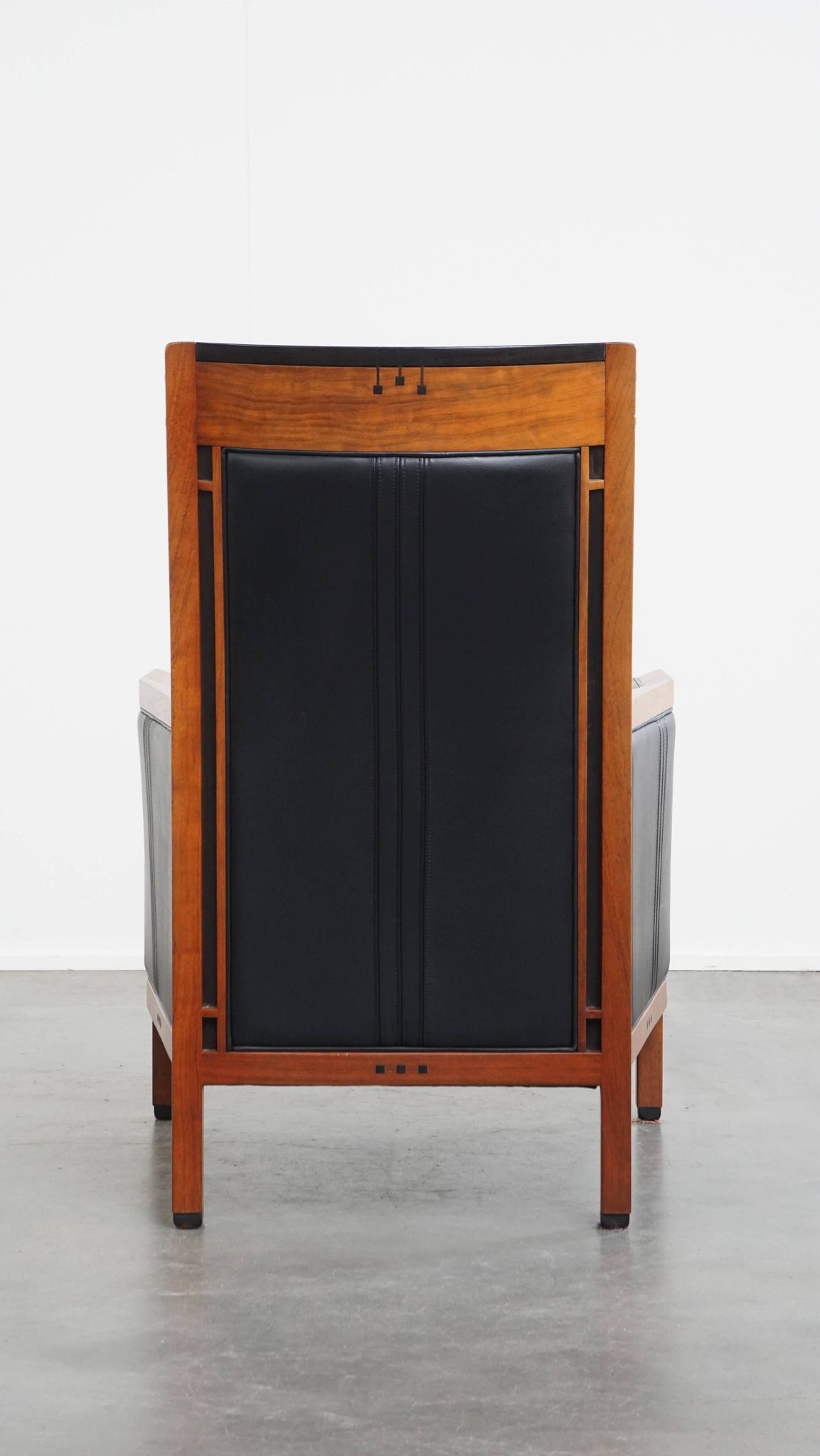 Black Cowhide Leather and Wooden Art Deco Armchair