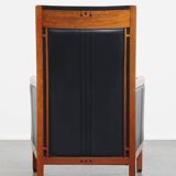 Black Cowhide Leather and Wooden Art Deco Armchair