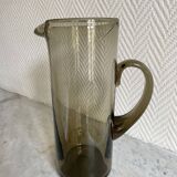 Vintage seventies smoked transparent glass carafe pitcher