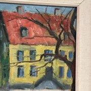 Original Swedish Oil on Panel – “Urban Landscape” by B. Gustavson – Signed – Dated 1947 – Vintage & Framed