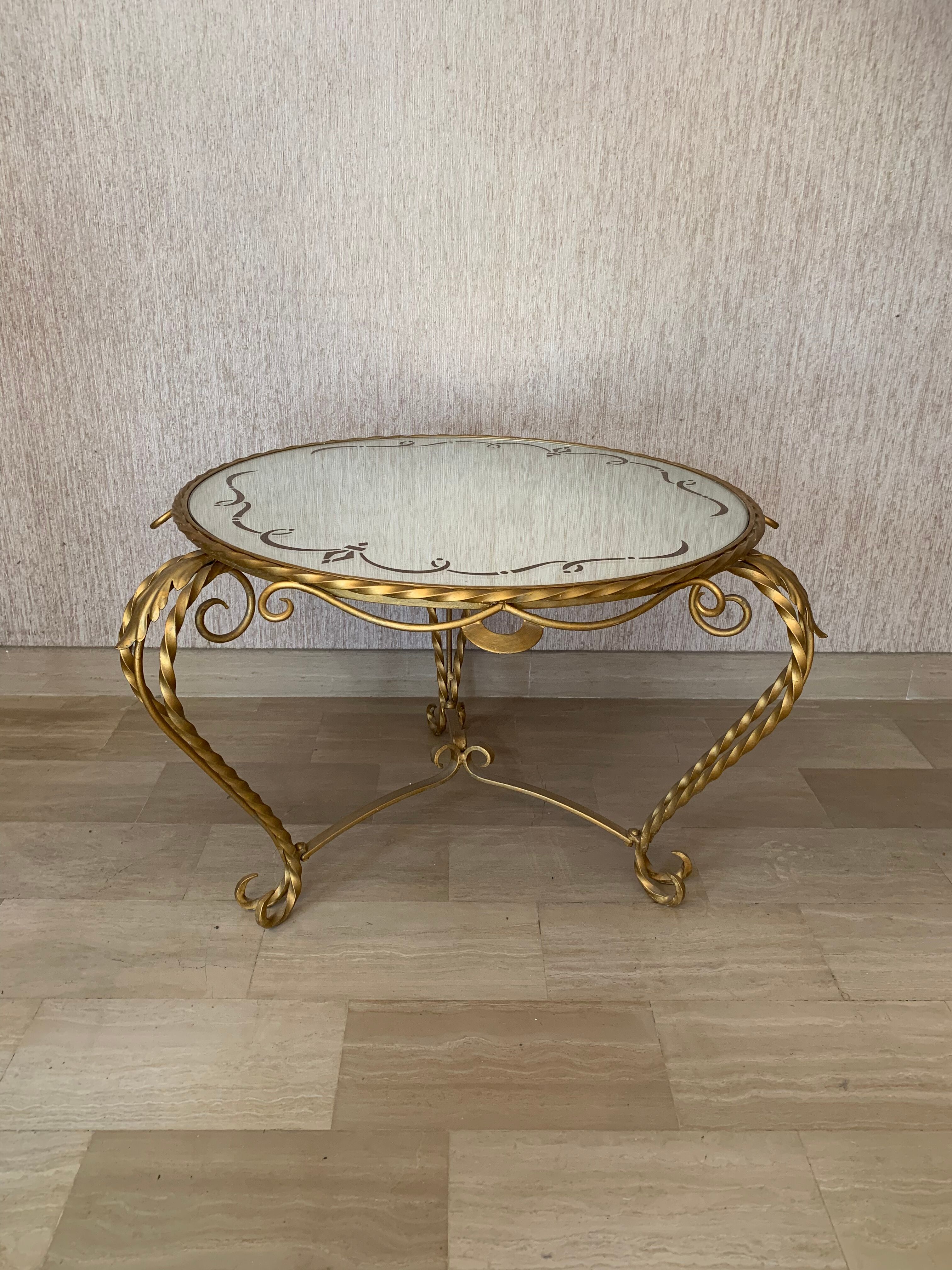 Golden coffee table and mirror 1960
