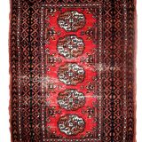 Tapis vintage fait main Lahore en laine rouge (75cm x 119cm) – Années 1960