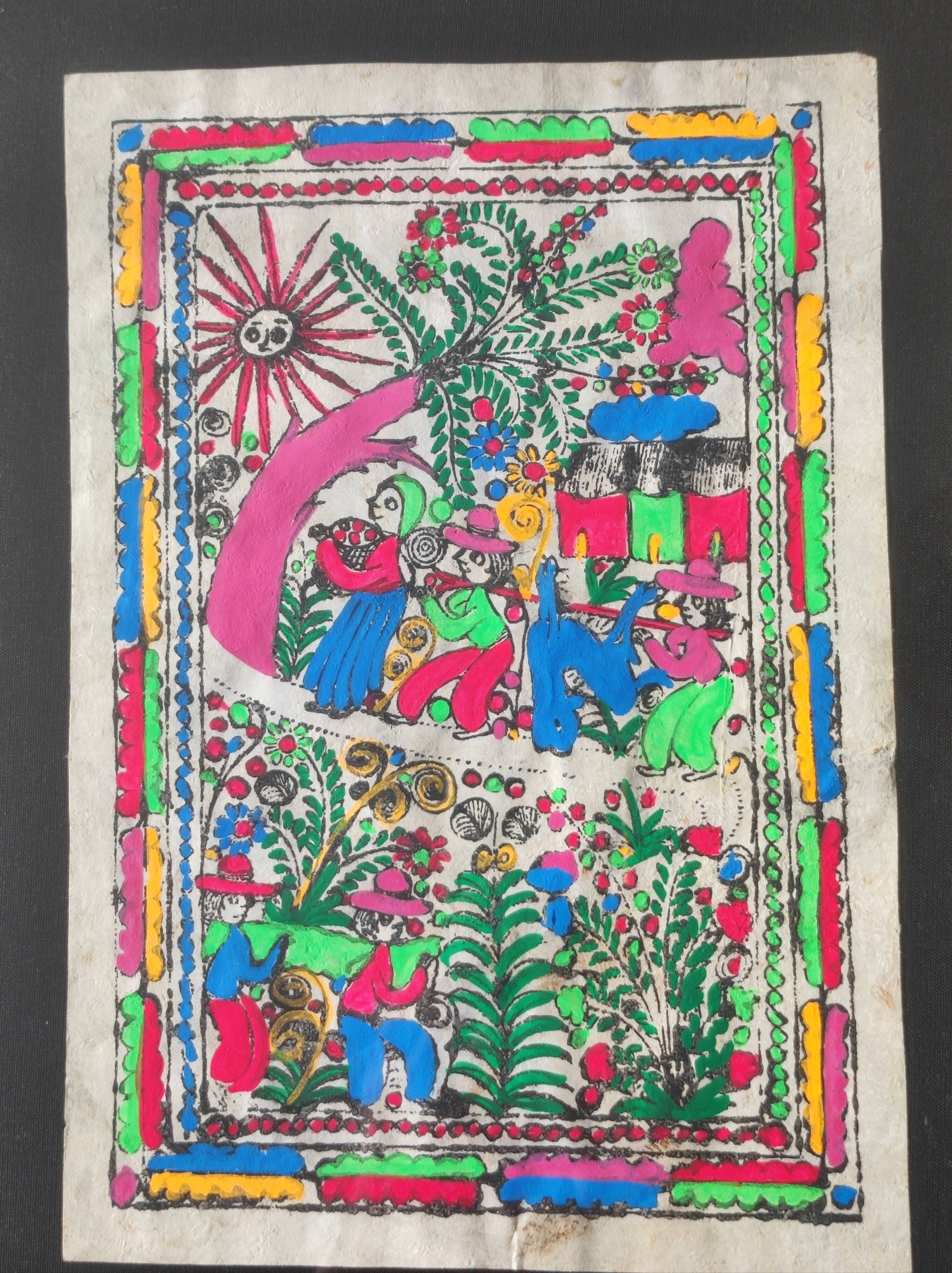 Mexican painting on amate paper