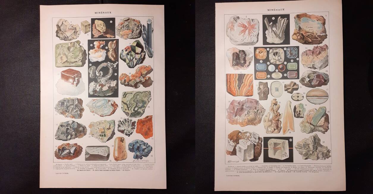 Set of two lithographs on rocks and minerals from 1922