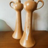 Duo of candlesticks in satin stoneware
