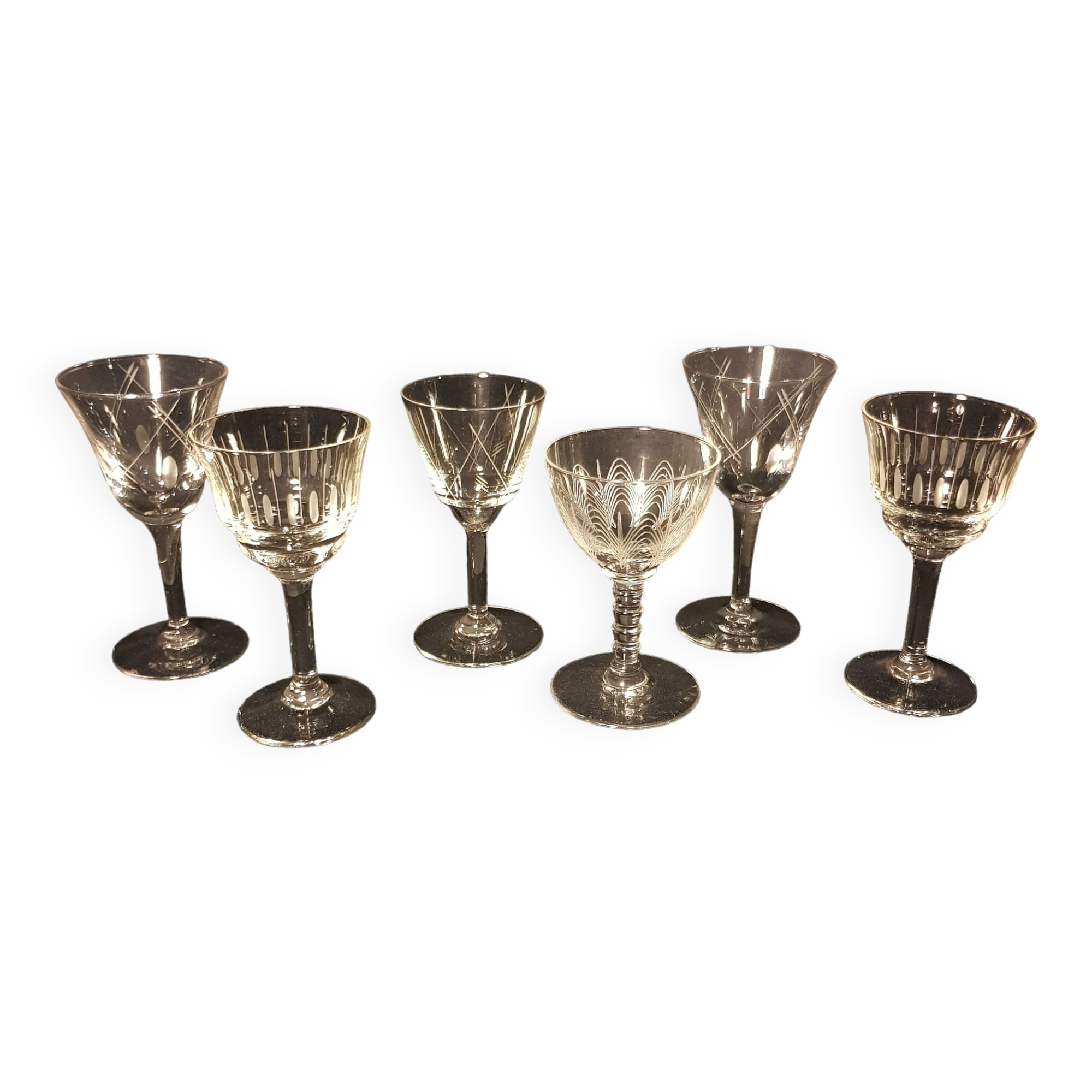 6 chiseled port glasses