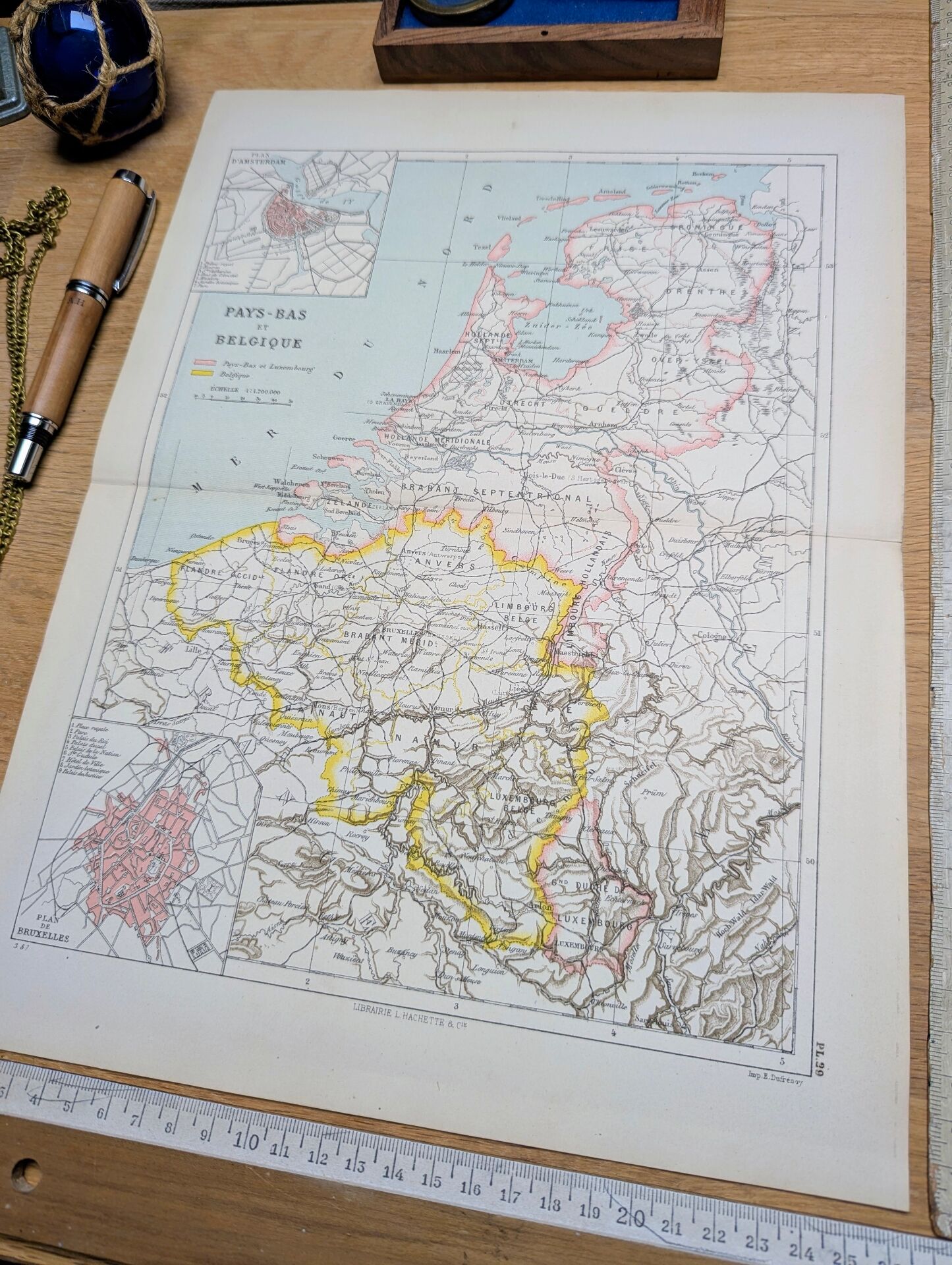 Netherlands and Belgium, period map, 1887, Authentic.