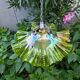 Double tulip light suspension - Transparent fluted glass at the edges.