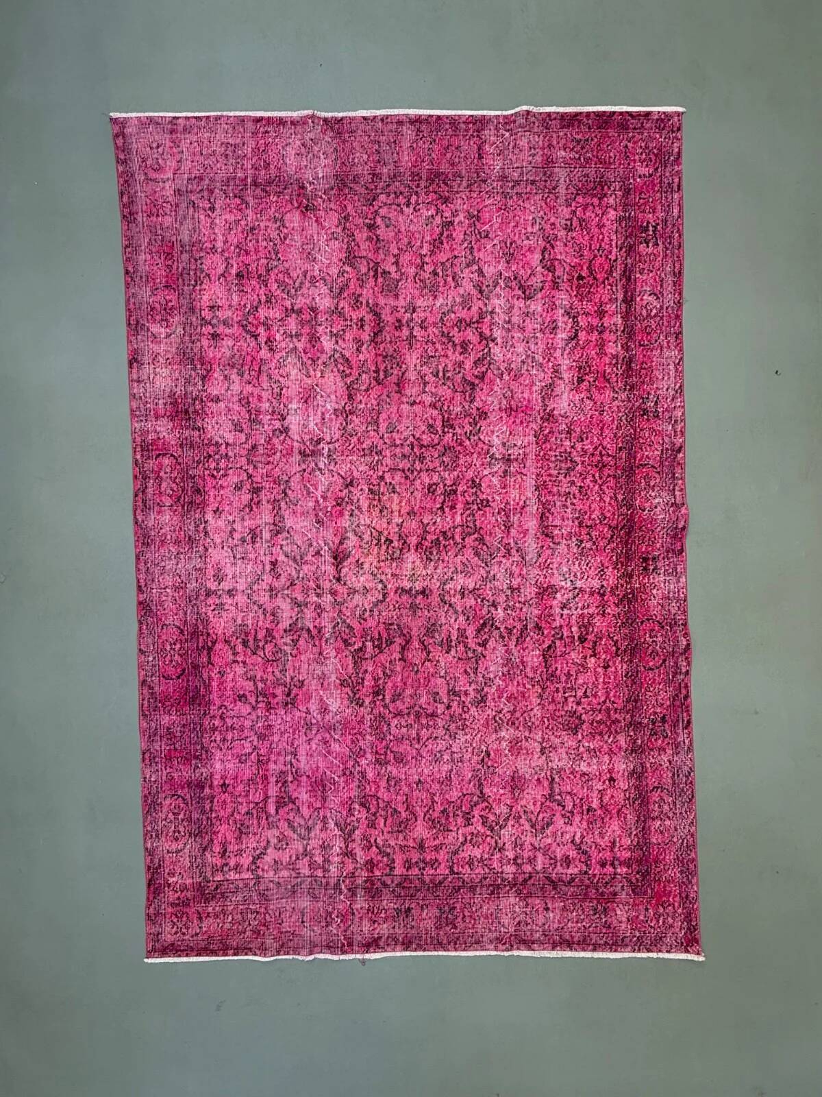 Turkish rug pink 300x200 cm, vintage overdyed tribal wool carpet large 2511