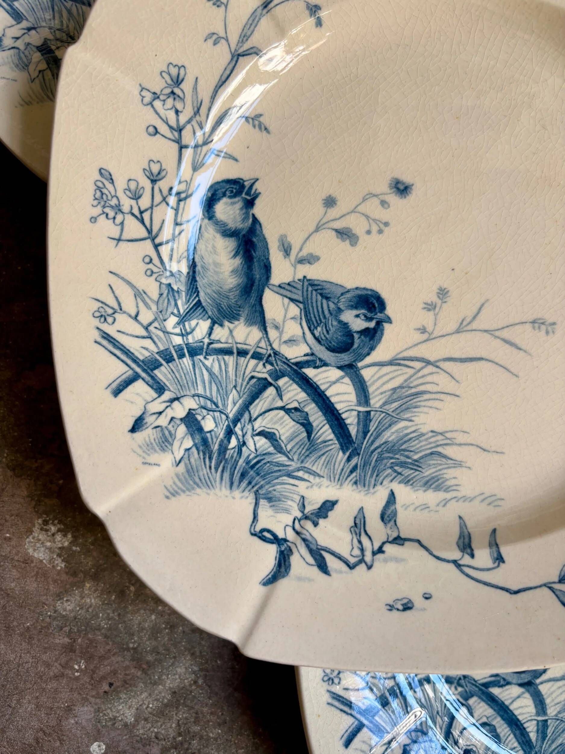 6 dessert plates Gien in blue ironstone, service "Birds" circa 1870 no. 3