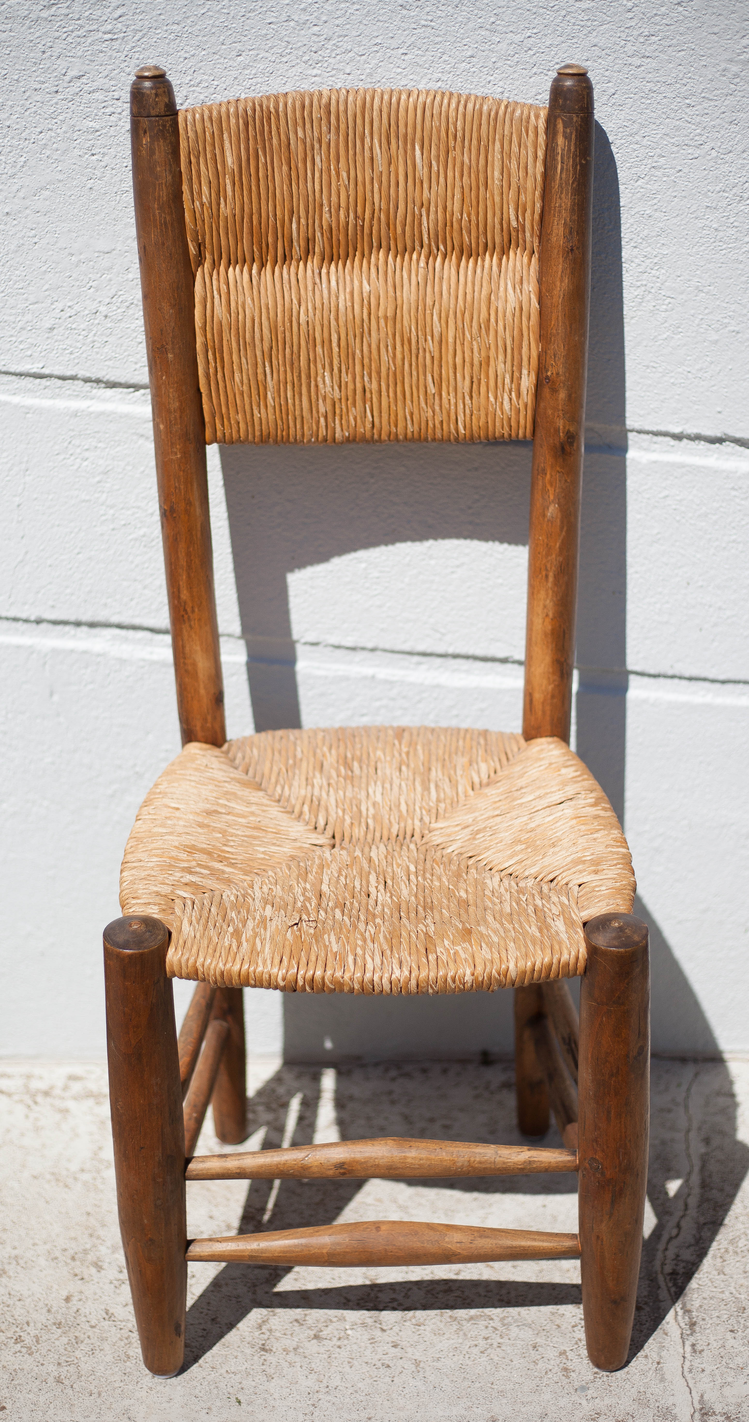 Wooden and straw chair x 4, chair with seat and straw back, chalet, countryside, decoration