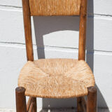 Wooden and straw chair x 4, chair with seat and straw back, chalet, countryside, decoration