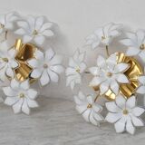Set of 2 Charming Murano Vintage Ceiling Light White Flowers, 1970s