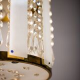 Vintage Crystal Chandelier: 1970s Czech Brass Glass Pendant Light