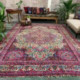 Tapis tribal antique 332x240 cm laine oriental tapis fait à la main rose, violet, vert
