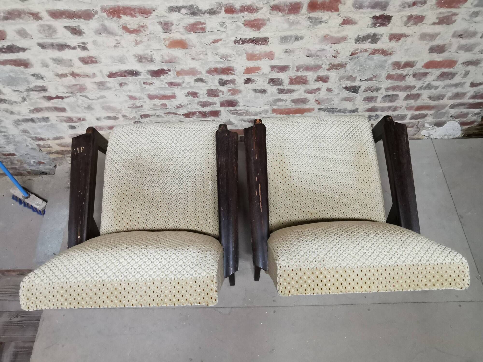 Paire de Fauteuils club / Chauffeuse vintage 50's , pieds compas